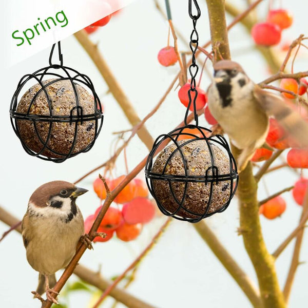 4 Pcs Hanging Metal Fat Ball Holder Indoor Outdoor Black 7Cm Diameter Food Dispenser With S Shaped Bird Feeders