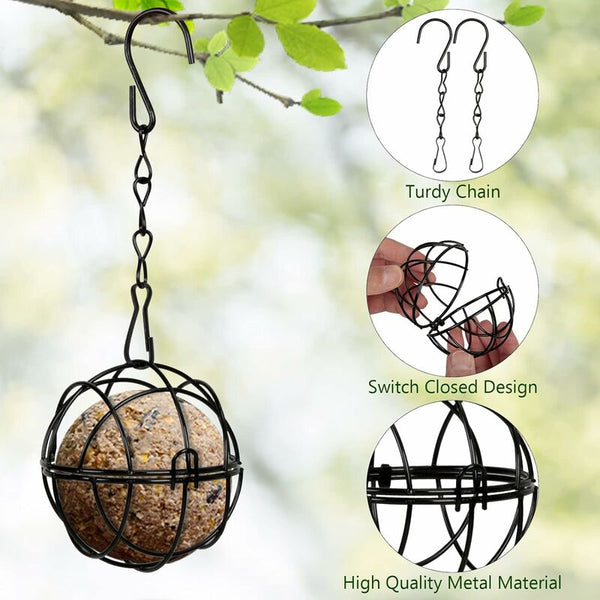 4 Pcs Hanging Metal Fat Ball Holder Indoor Outdoor Black 7Cm Diameter Food Dispenser With S Shaped Bird Feeders