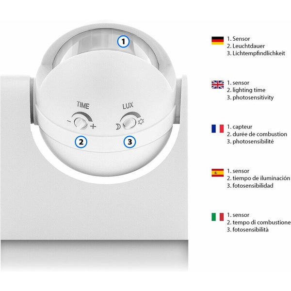 1X Infrared Motion Detector Surface Wall Mount Indoor Outdoor Splashproof 180A Tiltable Working Area 12M Range White Sensors & Motion Detectors