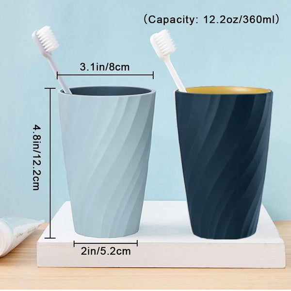 2 Pack Bathroom Tumblers Unbreakable Soft Durable Cup Toothbrush Holder (Light Blue & Dark Blue) Tumblers & Toothbrush Holders