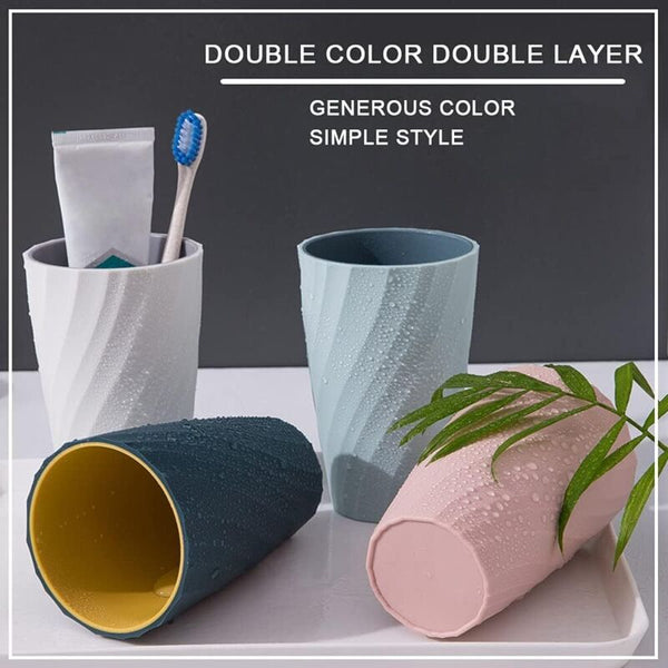 2 Pack Bathroom Tumblers Unbreakable Soft Durable Cup Toothbrush Holder (Light Blue & Dark Blue) Tumblers & Toothbrush Holders