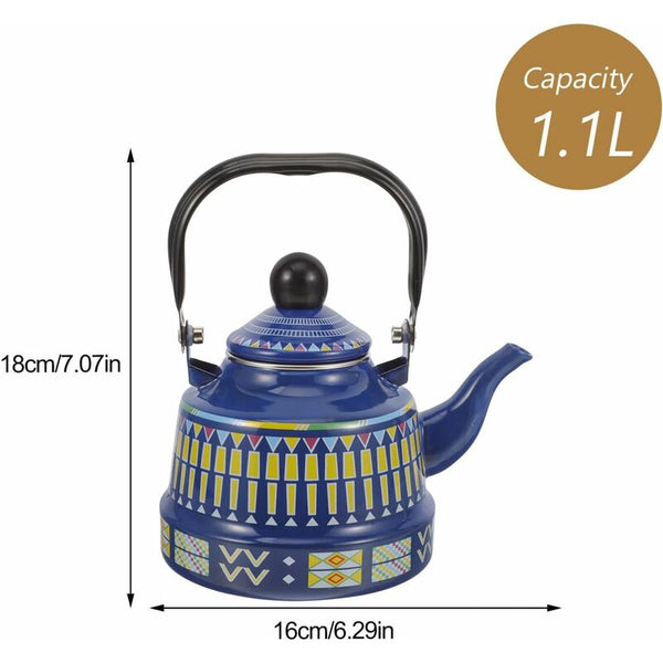 Enamel Water Kettle 1.1L Teapots Vintage Stovetop Large Capacity Coffee Pots Boiling For Home Kettles