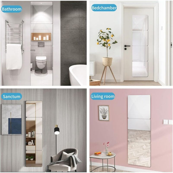 4X 20Cm Acrylic Mirror Flexible Adhesive Decorative Tiles Wall Stickers