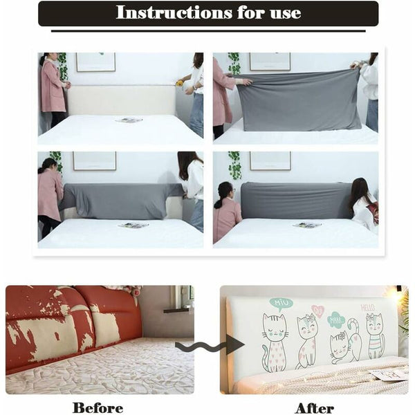 Headboard Covers Stretch Printing Dustproof Bed Protector For Modern Bedroom Headboards & Footboards