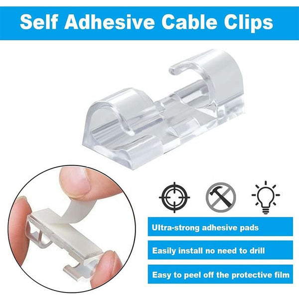 60 Pack Clear Cable Clips Strong Adhesive Cord Management Organizer Cable Cleats Clamps & Ties
