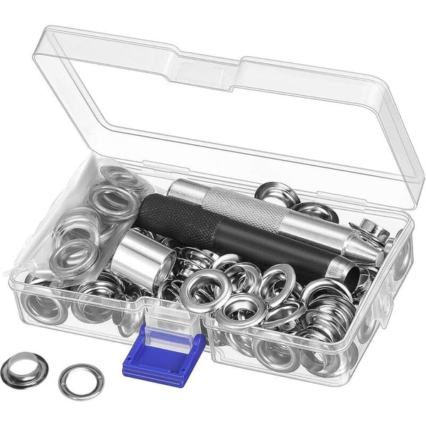 Grommet Kit Tools 10Mm Metal Eyelets Sets 100 Grommets For Canvas Tarpaulin Tent Repair Silver (2/5 Screws & Bolts
