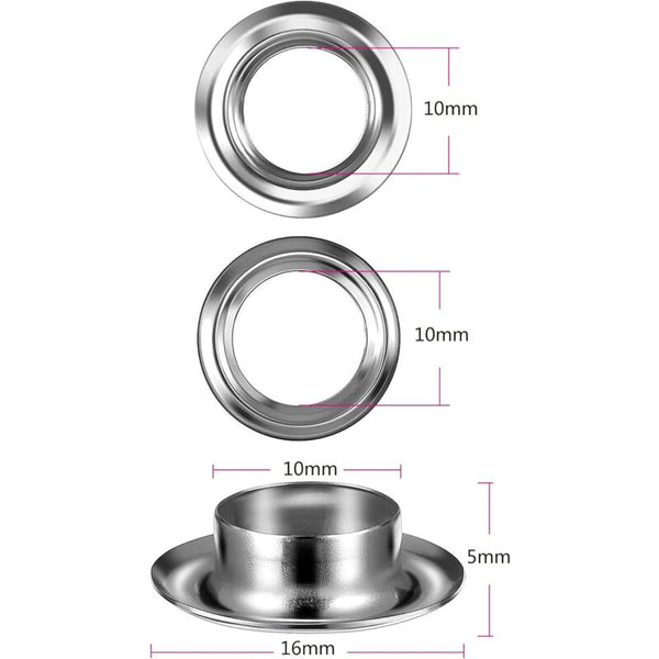 Grommet Kit Tools 10Mm Metal Eyelets Sets 100 Grommets For Canvas Tarpaulin Tent Repair Silver (2/5 Screws & Bolts