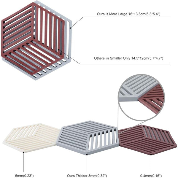 Kitchen Pot Coaster Tapis De Protection En Silicone Teffa (Gris Raya Hexagonal: 160X138x8mm) Coasters