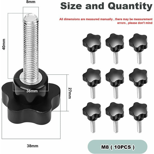 10 Pcs M8x40 Female Thread Nut Clamping Handle Star Shape Knobs Black Plastic Screw In For Screws & Bolts