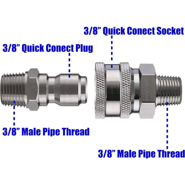 Pressure Washer Quick Connect Adapter Kit 9.5Mm Male Thread 5000 Psi 1 3/8'' Pressure Washer Accessories