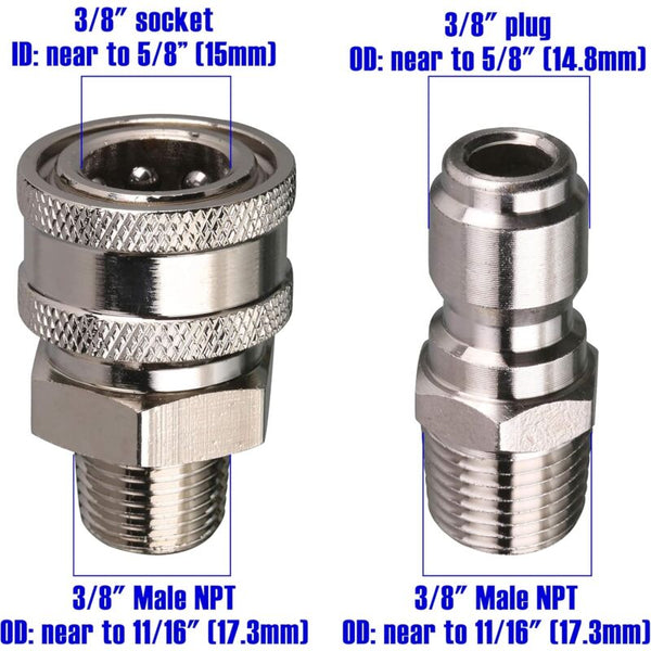 Pressure Washer Quick Connect Adapter Kit 9.5Mm Male Thread 5000 Psi 1 3/8'' Pressure Washer Accessories