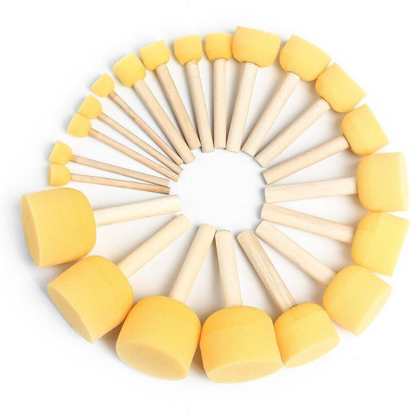 25 Pieces Foam Paint Brushes Sponge With Wooden Handle For Painting Art Craft Pottery Graffiti Sizes Artists Brushes