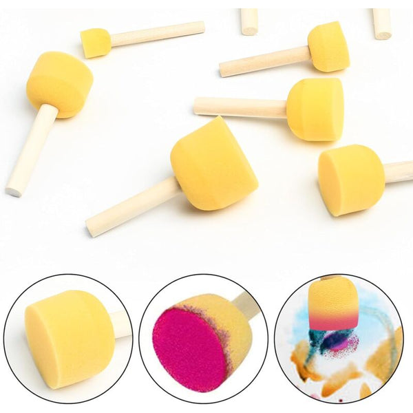 25 Pieces Foam Paint Brushes Sponge With Wooden Handle For Painting Art Craft Pottery Graffiti Sizes Artists Brushes