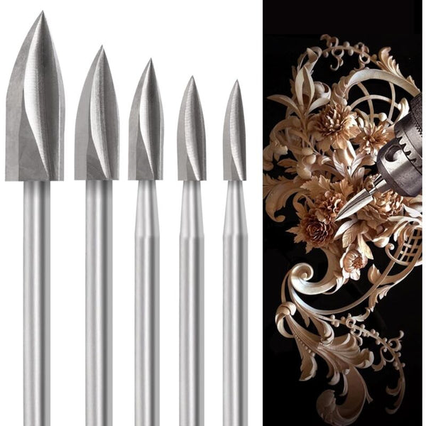 Wood Carving Bit Set For Rotary Tool 5 Pieces Bits With 1/8 Inch Shank Diy Woodworking Engraving Wood Carving Kits