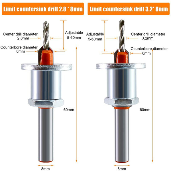 2Pcs Hss Set 8Mm Steel Countersink For Woodworking Wood Drill Bits