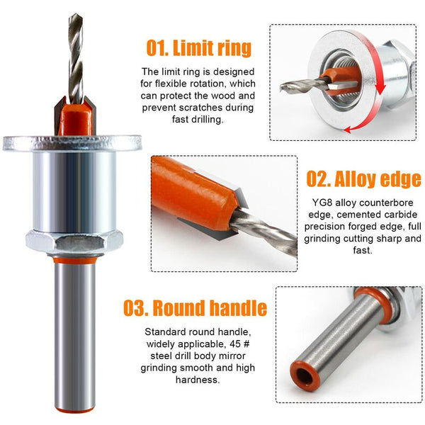 2Pcs Hss Set 8Mm Steel Countersink For Woodworking Wood Drill Bits