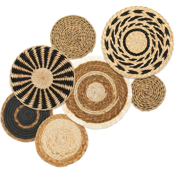 7 Pcs Set Handmade Bohemian Wall Hanging Basket Wicker Rattan Decor For Bedroom Dining Room Office Storage Bins & Baskets