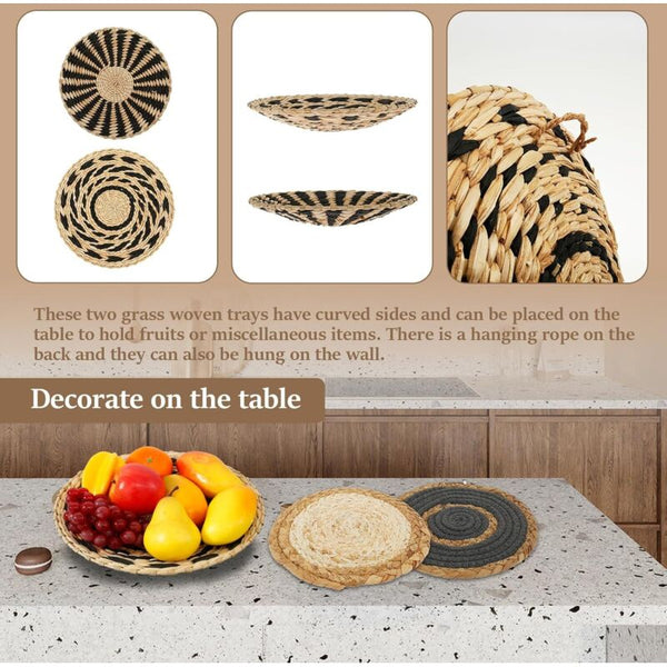 7 Pcs Set Handmade Bohemian Wall Hanging Basket Wicker Rattan Decor For Bedroom Dining Room Office Storage Bins & Baskets