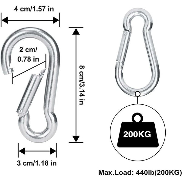 4 Pcs Heavy Duty 8Mm 304 Stainless Steel Carabiner Hooks Locking Hooks & Eyes