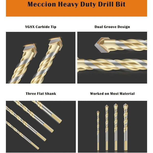 Multi Material Drill Bit Set With Double Groove Carbide Tip For Tile Concrete Brick Glass Plastic Wood Metal Drill Bits