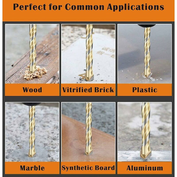Multi Material Drill Bit Set With Double Groove Carbide Tip For Tile Concrete Brick Glass Plastic Wood Metal Drill Bits