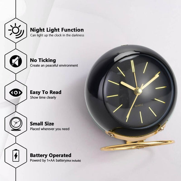 Retro Analog Alarm Clock Non Ticking With Night Light Silent Battery Operated Easy To Use And Loud Alarm Clocks & Clock Radios