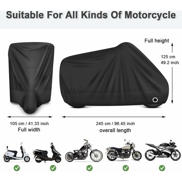Motorcycle Cover Waterproof Cold And Weather Resistant 190T Black Protects From Dust Covers & Tarpaulins