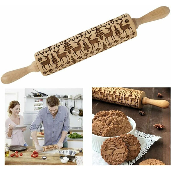 Christmas Rolling Pin Kitchen Tool Baking Accessory Eye Catching Stable And Durable Rolling Pins