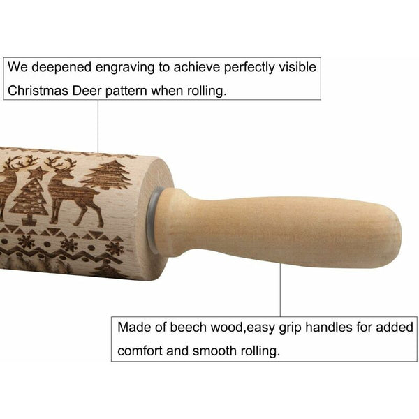 Christmas Rolling Pin Kitchen Tool Baking Accessory Eye Catching Stable And Durable Rolling Pins