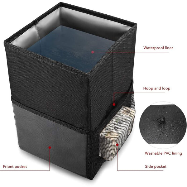 Car Trash Can With Lid Hanging Garbage Bag Storage Pockets Foldable And Portable Waterproof Organizer Large Rubbish Bins