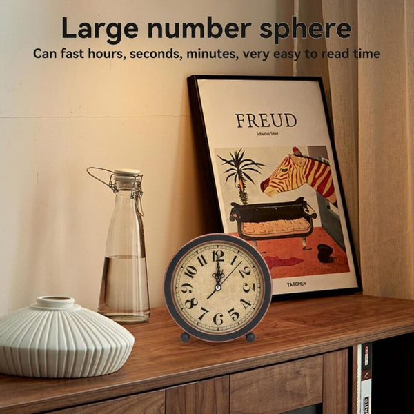 Retro Analog Round Alarm Clock Small Desk Super Quiet Non Ticking Alarm Clocks & Clock Radios