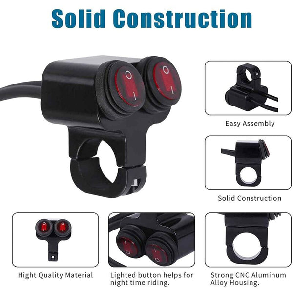 12V Waterproof Motorcycle Atv Bike 22Mm 7/8 Inch Handlebar Dual Control Kill Button Headlight Switch Hazard Brake Fog Other Motorcycle Accessories