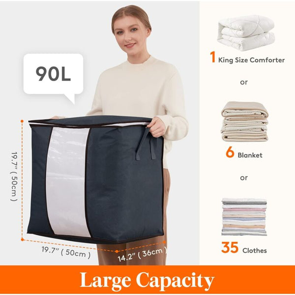 Large Capacity Clothes Storage Bag With Reinforced Handle Upgraded Fabric For Quilts Strong Zipper Clear Window Garment Bags