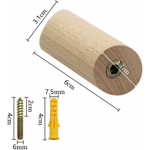 6 Pcs Beech Wood Wall Hooks Set 3X6cm Cylinder Coat & Hat Rack Coat & Hat Racks