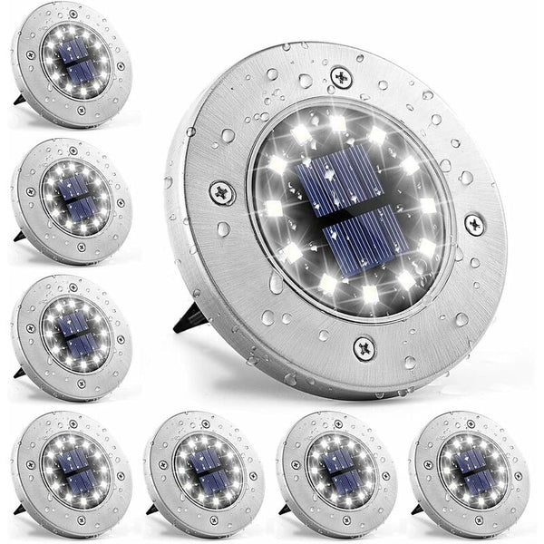 Light 12 Leds 8 Pcs White Solar Ground Lights Stainless Steel Waterproof For Outdoor Garden Patio Lawn Yard Walkway Landscape & Walkway Lights