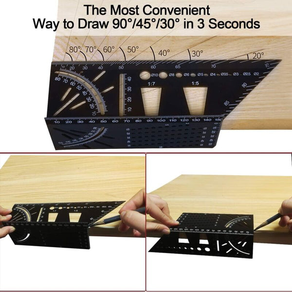 3D Aluminum Alloy Carpenter Square 90 To 45 Degree Professional Angle Ruler Woodworking Measuring Suitable For Measuring Tapes & Rulers