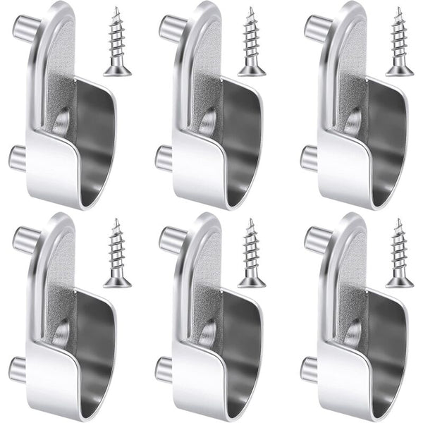 6X Nickel Plated Silver Oval Wardrobe Rail End Brackets For 15Mm Rods Braces & Brackets