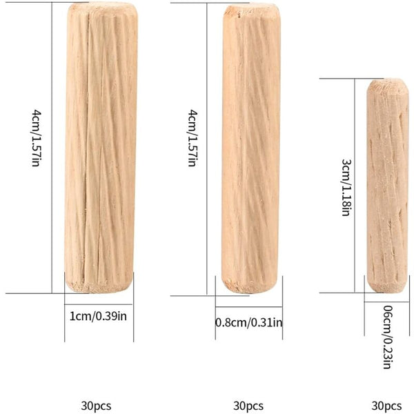 90 Wood Dowels Assortment: M6 M8 M10 Tapered Grooved For Crafts Wooden Pieces & Craft Sticks