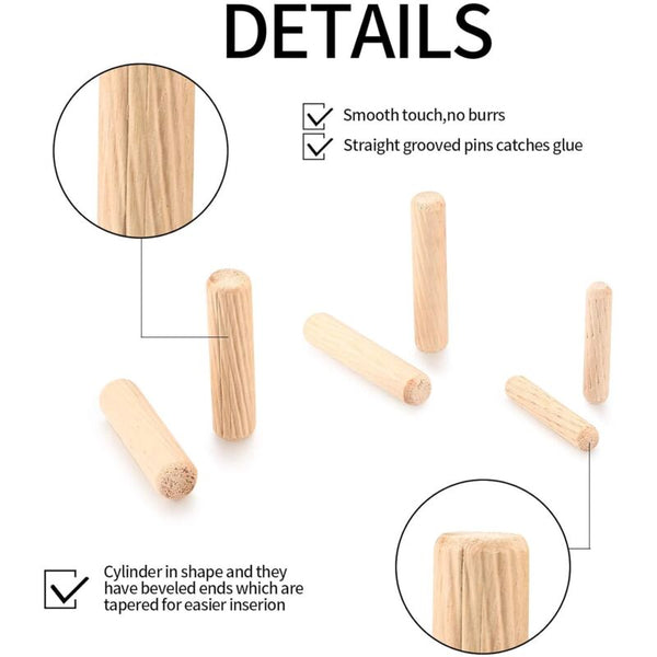 90 Wood Dowels Assortment: M6 M8 M10 Tapered Grooved For Crafts Wooden Pieces & Craft Sticks