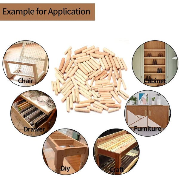 90 Wood Dowels Assortment: M6 M8 M10 Tapered Grooved For Crafts Wooden Pieces & Craft Sticks