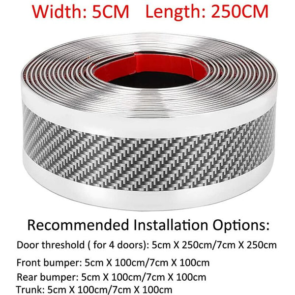 Car Door Sill Sticker Carbon Fiber Silver 5Cmx3m Self Adhesive Protector Bumper Guard Strip Decals & Stickers
