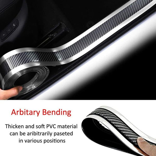 Car Door Sill Sticker Carbon Fiber Silver 5Cmx3m Self Adhesive Protector Bumper Guard Strip Decals & Stickers
