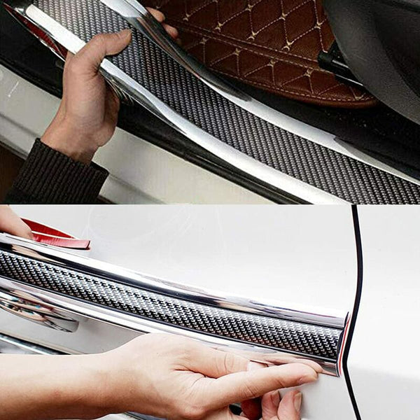 Car Door Sill Sticker Carbon Fiber Silver 5Cmx3m Self Adhesive Protector Bumper Guard Strip Decals & Stickers