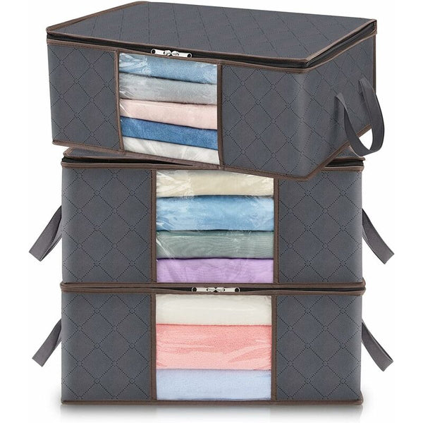 3 Pack 35L Clothes Storage Bag Foldable Underbed Box Quilt Cover Closet Organizer Clear Window In Garment Bags