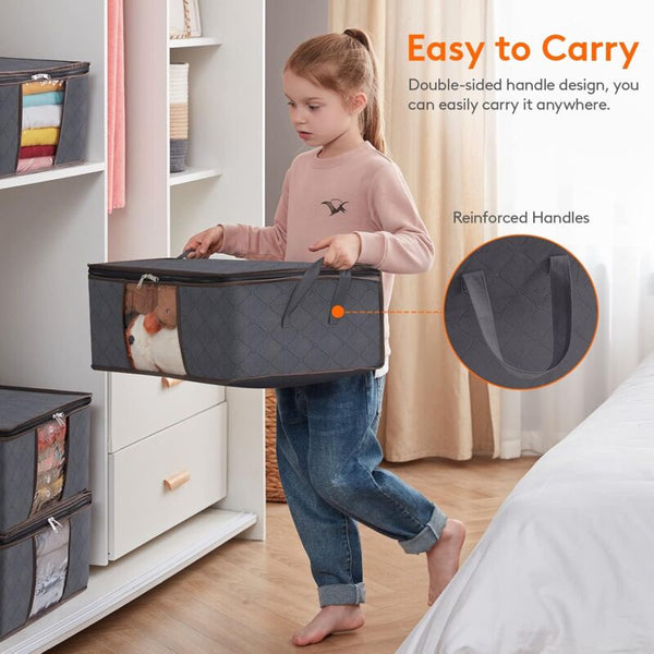 3 Pack 35L Clothes Storage Bag Foldable Underbed Box Quilt Cover Closet Organizer Clear Window In Garment Bags