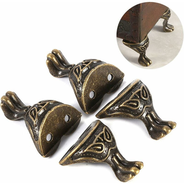 4 Pcs Antique Brass Jewelry Box Wooden Case Decorative Feet Legs Chest Corner Protector Jewellery Boxes