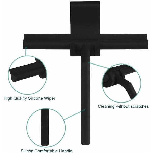 27Cm Silicone Shower Squeegee For Glass Door And Wall With Hanging Hook Black Squeegees & Window Cleaning
