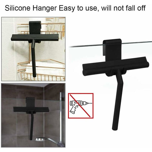 27Cm Silicone Shower Squeegee For Glass Door And Wall With Hanging Hook Black Squeegees & Window Cleaning