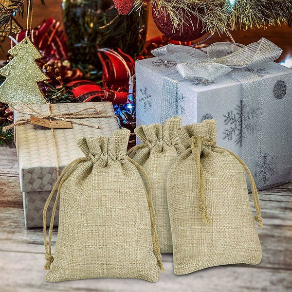 100 Pcs Jute Bags 7X9cm Reusable Gift Burlap Pouches With Drawstring For Jewelry Party Birthday Christmas Gift Bags