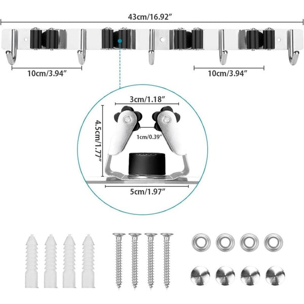 Stainless Steel Wall Mounted Broom Holder Hanger With 4 Slots And 5 Hooks For Kitchen Bathroom Hooks & Hangers